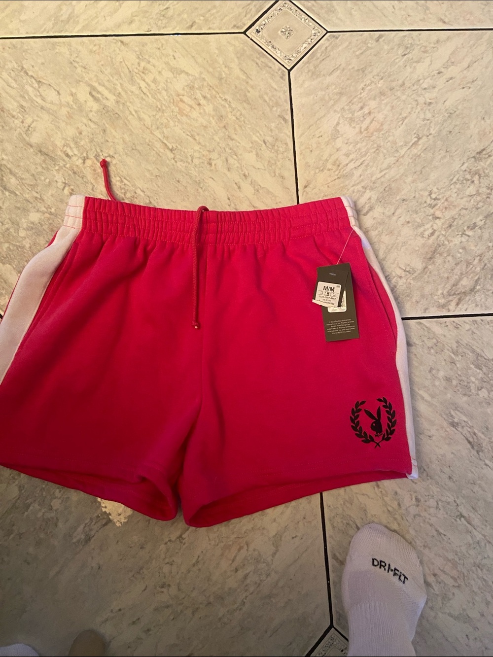 PLAYBOY Hot Pink Athletic Shorts with White Side Stripes